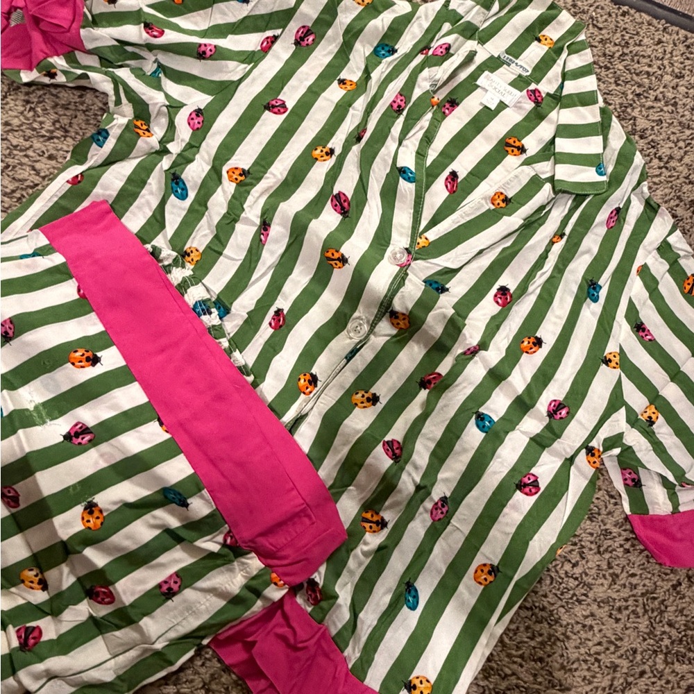 Beautysleep Social Green and White Striped Shirt with Ladybug Print - Picture 4 of 4